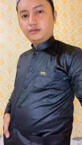 Baju koko pria muslim hitam haibah kancing Bahan Saudi premium polyester Alghin Exclusive lengan panjang