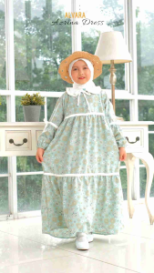 𝐀𝐋𝐕𝐀𝐑𝐀 - Azrina Set Dress Anak Perempuan Gamis Anak Set Pashmina Motif Bunga