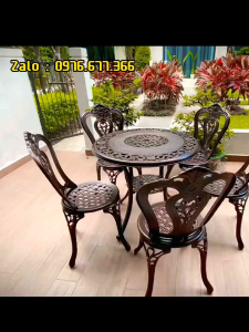 bàn ghế nhôm đúc sân vườn bộ 4 ghế trái tim 1 bàn tròn 80cm