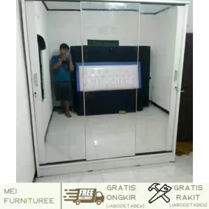 Lemari pakaian pintu sliding 3 pintu full cermin kaca minimalis murah- sleding