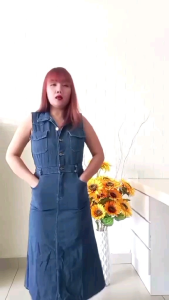 Ready Stock - Trendy womens clothing Casual Premium quality jeans material midi dress