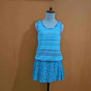 mini dress wanita hijau muda pastel M cewek cute santai bawah motif bunga cute