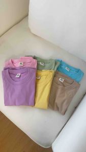 POGADOTT เสื้อยืดเด็กสีพื้น 2-13 ขวบ พาสเทล ค้อตต้อนคอมพ์เนื้อนิ่มเด้ง