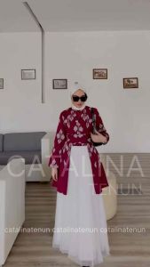 SET COUPLE OUTER TENUN RUMI MAROON SET COUPLE BAJU KONDANGAN TENUN