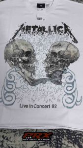 H&M X METALLICA OVERSIZED FIT PRINTED RAW-EDGE T-SHIRT VINTAGE COTTON WHITE