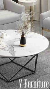 Bàn trà đơn Sofa phòng khách mặt đá tròn chân kim loại sơn tĩnh điện kiểu hình vuông sang trọng hiện đại BT- 60