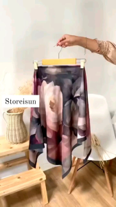 COD Jilbab Segiempat Adelline Peach Bunga Baniescoop / Hijab Baniescoop Motif Bunga Hologram Terbaru