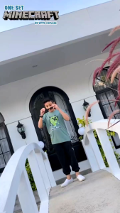 Setelan Anak Laki Laki Vitto Explore Minecraft Set Kaos Oversize Celana Jogger