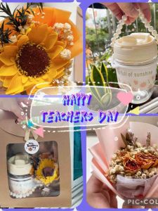 Teachers Day Gift - Portable Glass water bottle with Pearl Handle+Dried Flower Mini Bouquet with gift bag (SG Stocks）