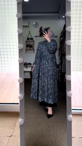 SETELAN MIDI KATUN DELVINA MIX CELANA ONESET LONG TUNIK RAYON PREMIUM MOTIF BUNGA
