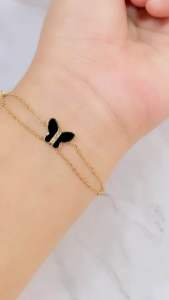 Gelang Tangan Rantai Tipis Butterfly Black Titanium Gold CXA22012302