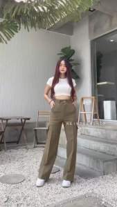 🧸กางเกงคาร์โก้ ขากระบอก เอวสูง กระดุมหน้า กางเกงคาร์โก้ผู้หญิง 🧸 100% ฝ้าย สุขแบบ ที่ปริมาณ 210-230 วินาที