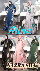 (2oN) AZEZA ALINA FLORA Baju Dress Gamis Set Hijab Muslimah Alina Series By Azeeza. Nazra Sha