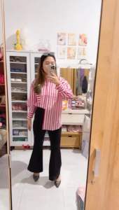 KEMEJA STRIP WANITA GRATIS PAPERBAG