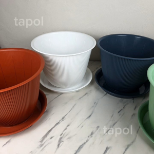 กระถางลอน ขนาด 15 นิ้ว กระถางพร้อมจานรองกระถาง ผลิตจากพลาสติกเกรด A แข็งแรง น้ำหนักเบา ไม่รั่วซึม