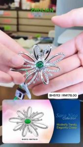 ZHULIAN KERONGSANG STARBUST FLOWER RHODIUM (🎁+ORIGINAL HQ)💜 - BROOCH/PIN TUDUNG