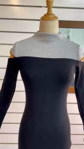 F1140 Đầm thun ôm body phối màu cut out khoét 2 vai xẻ tà sau