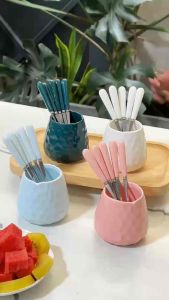 Lọ sứ đựng nĩa trái cây muỗng cafe cao cấp