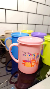 6 PCS GELAS PLASTIK TUTUP /MUG TUTUP VIOLA CANTIK/ CANGKIR PLASTIK 450 ml