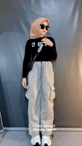Cargo Pants Wanita Highwaist Loose Korean Style Jumbo - Celana Kargo Wanita Terbaru