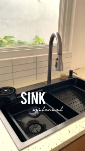 PROMO Bak Cuci Piring Hitam Stainless Steel SUS 304 & Kitchen Sink Modern 1 Lobang Luxury Komplit Set