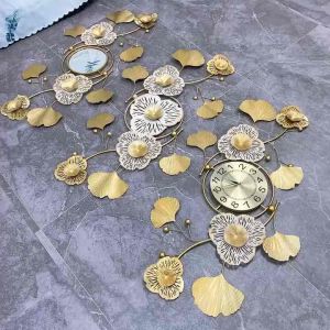 3 Styles Mirror ClockFlower 116x66cm Nordic Light Luxury Living Room Ginkgo Leaf Wall Hanging Decoration Creative Wall Clock Flowers And Plants
