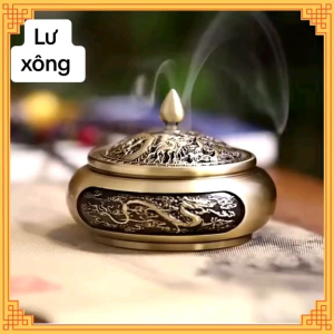 Bộ lư xông trầm hương khắc rồng phượng bằng đồng nguyên khối
