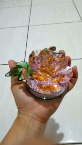 Pajangan Ornament Hiasan Bunga Rose Daun Crystal Daimond Premium Pink Kuning