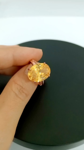 TANITTgemsแหวนนากสไตล์วินเทจประดับพลอยซิทรินแท้ทรงไข่บ่าแหวนฝังพลอยไวท์โทพาส