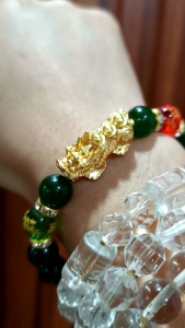 Lucky Furtune Pure Jade w/ Gold PiYao Dragon Lucky Charm Bracelet