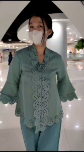 Atasan Kebaya Encim Modern Aldora Warna Hijau Green Sage Laser Cut