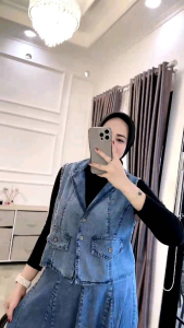 AMA SETROK JEANS LD 110CM 115CM ANGGIA SET BAJU SETELAN JEANS WANITA GHEONA SET (SETELAN JEANS IMPORT WANITA)
