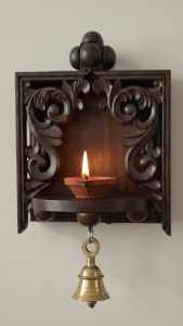 Maadam Vilaku stand .wall hanging. For lighting lamp and Diyas at the entrance of the house. And can use to keep agarbati holders and Kapoor diffusers.