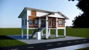 แบบบบ้านจั่วผสมโมเดิร์นยกสูง