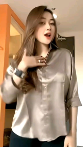 Kemeja Wanita Saten Lengan Panjang / Atasan Kemeja Saten Kekinian UK MLXLXXL 3XL