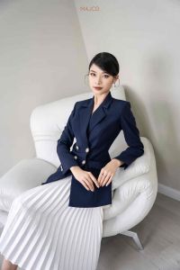 MAJCO ÁO VEST DÁNG DÀI CÔNG SỞ CAO CẤP BLAZER NÚT KIỂU HAI LỚP THIẾT KẾ CHIẾT EO TÔN DÁNG VEST MÀU XAN