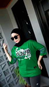 KAOS WANITA OVER SIZE LENGAN 7/8 TERBARU SABLON PLASTISOL // KAOS JUMBO FIT XXL ONE SIZE