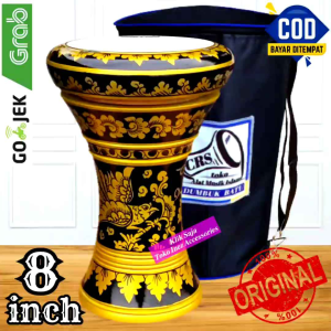 Kendang Atau Darbuka Kayu 8 inch Gold Hitam Rolling Putih Import