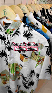 KEMEJA MOTIF PANTAI BUNGA LENGAN PENDEKHEM SURFING PRIA DAN WANITA ATASAN COWOK DISTRO