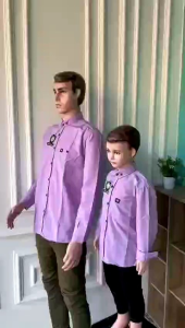 Kemeja Polos Warna Sage Green & Lengan Panjang Anak Ayah