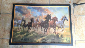Hiasan Dinding Plus Bingkai Uk:95cm x 65cm Lukisan Cetak Kuda Hoki