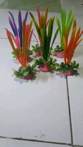 3pcs bunga plastik dekorasi aquarium motif pandan