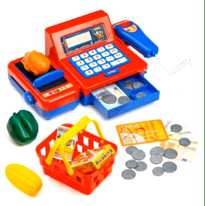 Kids Supermarket Cash Register Toy Set with Scanner Money Coins Basket | Educational Gift Toys Present for Boys Girls Birthday Christmas