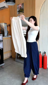 Quần Suông Thụng Nữ Ống Rộng Cạp Chun Dây Rút Chất thô Đũi mềm Mịn Mát Nhún Bèo Gấu Nữ Tính. Quần Bom Thụng Nữ Gấu Bèo Bo Nhúm Chấm BiMặc như không mặc