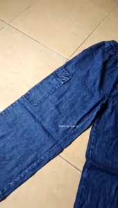 Hoo - Celana Kulot Cargo Wanita Bahan Denim Pinggang Full Karet Nyaman