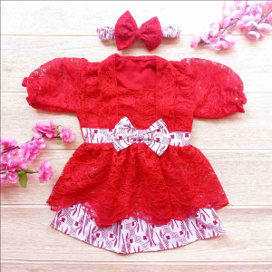 Setelan Kebaya Bayi 1 Tahun Kutubaru Brukat Batik Merah Putih Free Bando Kostum Agustusan