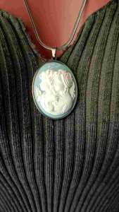 Two Sisters Victorian 40mm White Blue Lady Cameo Jewelry Statement Necklace