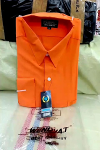 Wendya.T Kemeja Pria Formal Warna Orange✓Kemeja Polos Lengan Panjang