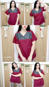 REAL PICT Blus Polka / Atasan Wanita / Jumbo / Kemeja Wanita / Blouse Wanita / Tunik Wanita / Pakaian Wanita / Baju Wanita / Blus Wanita