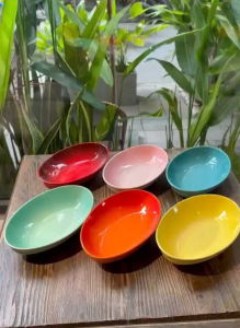 Bộ 6 chiếc đĩa OVAL SÂU LÒNG 23x15x5cm cầu vồng Le creuseet 6 màu: Dùng được máy rửa bát lò vi sóng